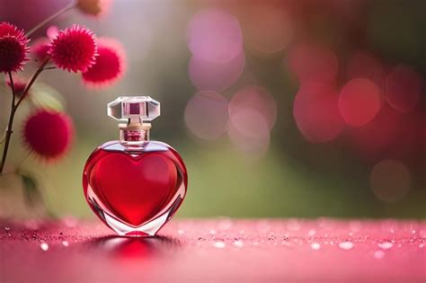 Premium AI Image | A bottle of perfume with a red bottle of perfume in ...