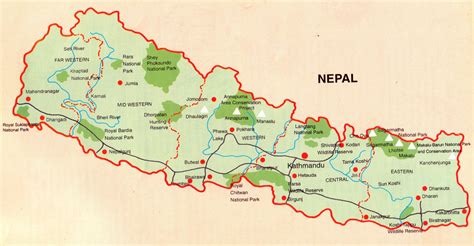 Detailed map of Nepal with national parks, roads and major cities ...