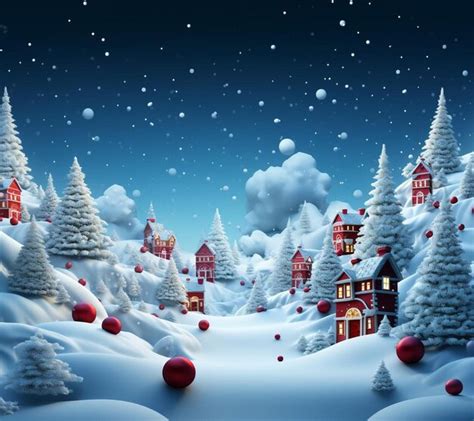 Premium Photo | A snowy christmas scene with a village in the background