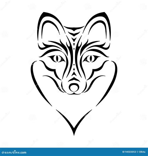 Isolated Black Outline Head of Fox on White Background. Line Face ...