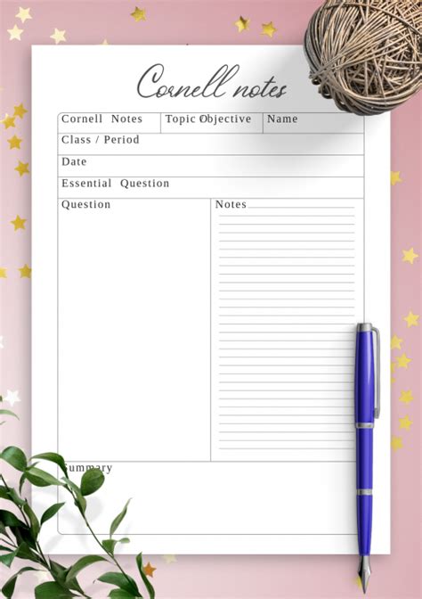 Download Printable Cornell Method Note-Taking Template PDF