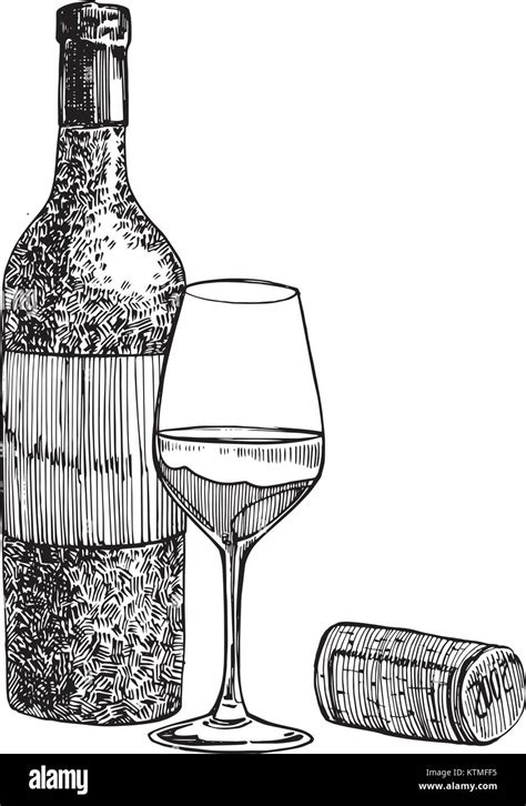 Wine Bottle And Glass Drawing