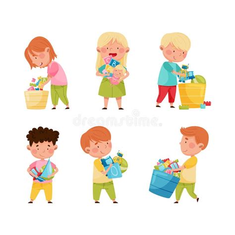 Children Cleaning Up Toys Clipart