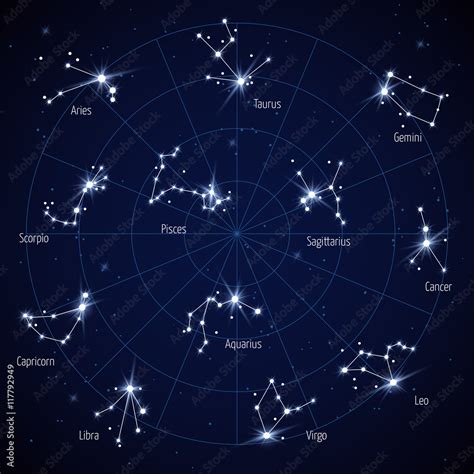 Vector sky star map with constellations stars Stock Vector | Adobe Stock