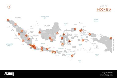 Stylized vector Indonesia map showing big cities, capital Jakarta ...