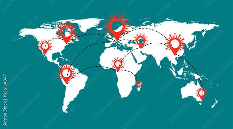 World map with covid-19 map pointers. Stock Vector | Adobe Stock