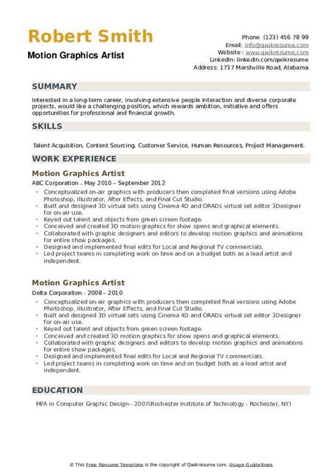 Motion Graphics Artist Resume Samples | QwikResume