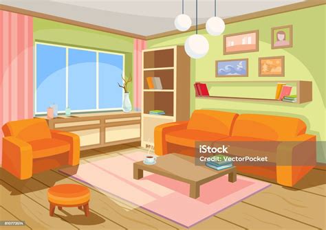 Vector Illustration Of A Cozy Cartoon Interior Of A Home Room A Living ...