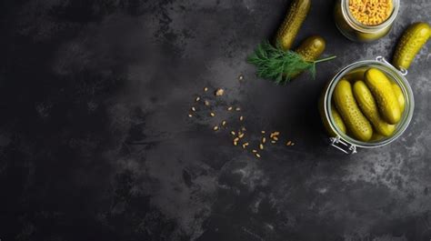 Premium Photo | A jar of pickles on a dark background with a black ...