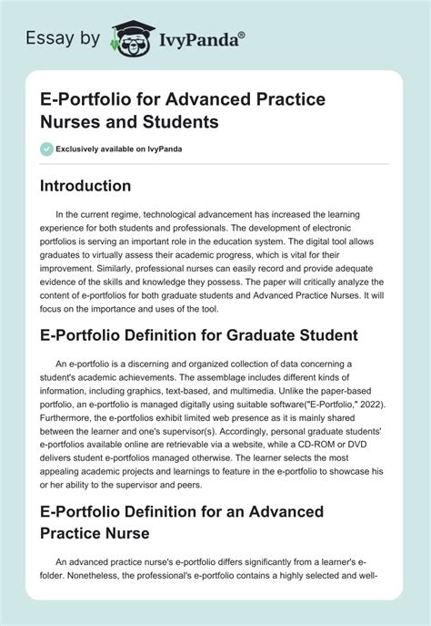 E-Portfolio: Advanced Practice Nurses and Students - 1136 Words | Essay ...