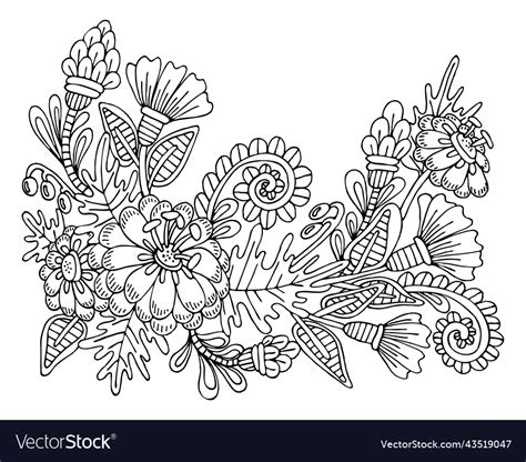 Coloring page bouquet of flowers thin line art Vector Image