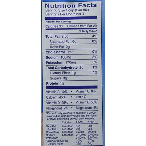 Blue Diamond Sweetened Vanilla Almond Milk Nutrition Facts - Bios Pics