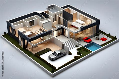 modern house plan 3d view, Modern Interior Design Floor Plan 3d Render ...