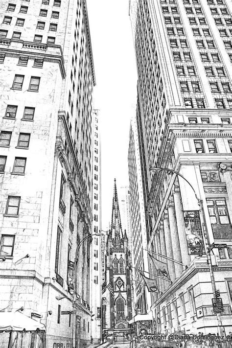 New York City Wall Art, Trinity Church, Black and White Sketches ...