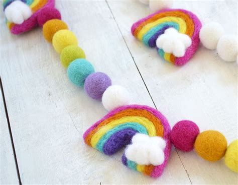 Rainbow Felt Garland Felt Ball Garland Girls Room Decor | Etsy