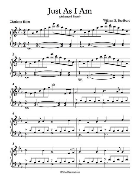 Free Piano Arrangement Sheet Music – Just As I Am – Michael Kravchuk