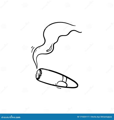 Hand Drawn Cartoon Lit Cigar with Smoke. Isolated on White Background ...