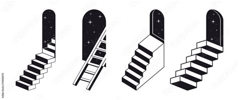 Abstract monochrome stairs. Geometric surreal ladders, minimal ladders ...