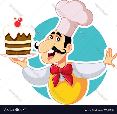 Pastry chef holding cake cartoon Royalty Free Vector Image