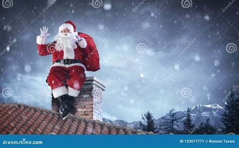 Santa Claus Greeting on Roof Stock Image - Image of xmas, greeting ...