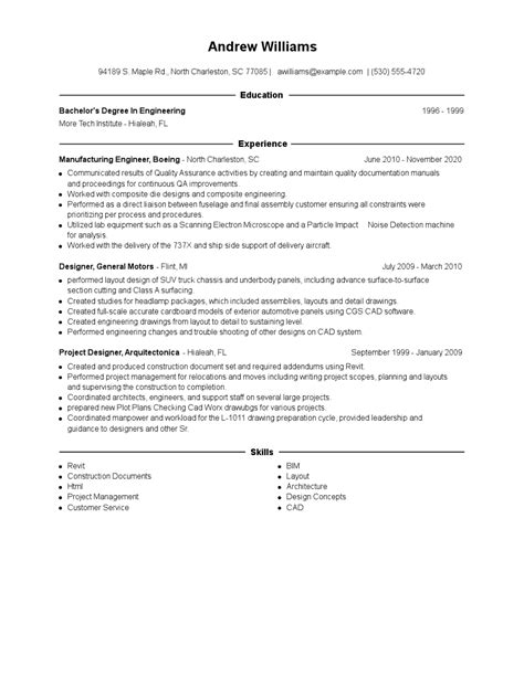 Manufacturing Engineer Resume Examples and Tips - Zippia