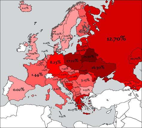 Europe by WW2 casualties as a percentage of the population : europe