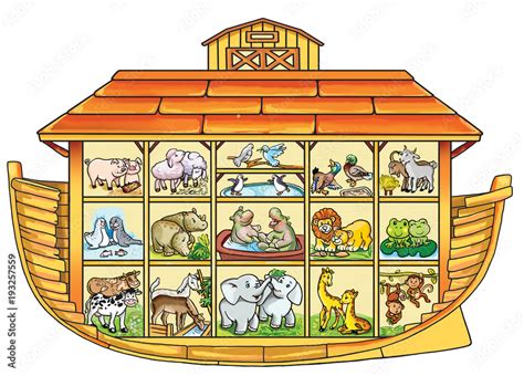 Ark of Noah on a white background. Filled with pairs of animals. Stock ...