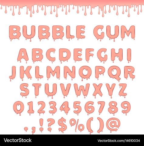 Bubble Gum Font Alphabet Letters Numbers Stock Vector