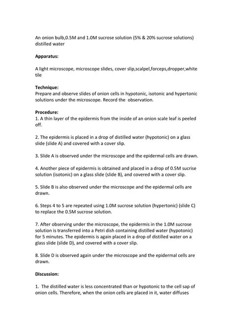 Lab report experiment on effect of hypotonic, hypertonic, isotonic ...