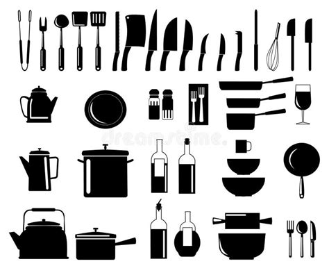 Kitchen Utensils Silhouette Vector Stock Vector - Illustration of fork ...