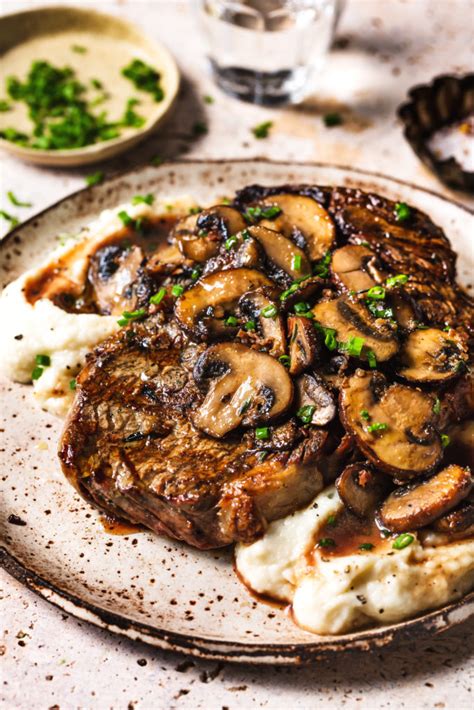 Grilled Rib-Eye Steak with Mushrooms and Cauli-Mash - Real Food by Dad