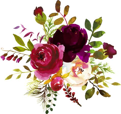 Ink Flower Decoration Vector - Burgundy Watercolor Flower Corner ...