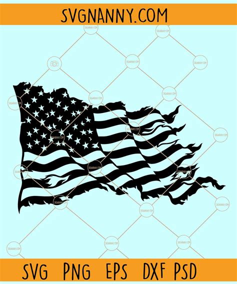 Waving tattered flag SVG, tattered American flag SVG, US flag PNG