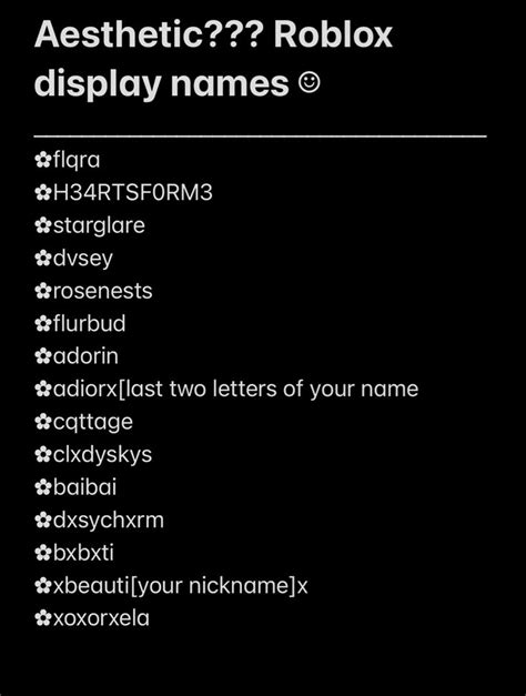 Aesthetic roblox display names | Roblox user name ideas, Name for ...