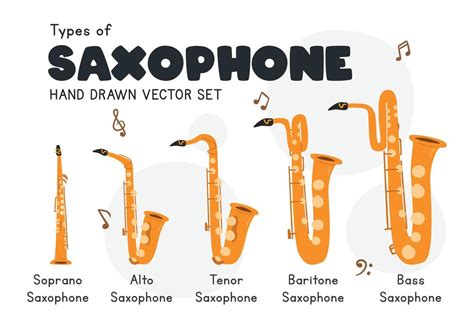 Types of saxophone clipart cartoon style. Simple cute soprano, alto ...