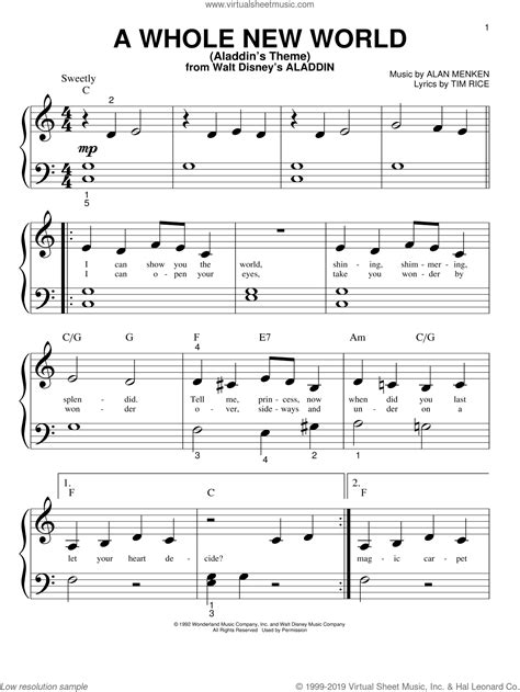 Download and Print A Whole New World (from Aladdin) sheet music for ...