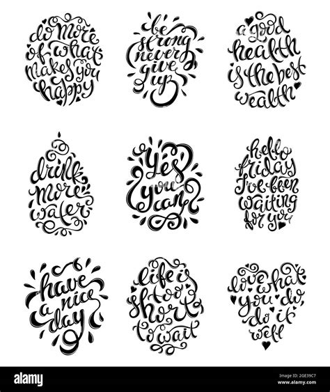 Set of 9 hand written lettering posters with positive inspirational ...