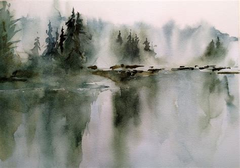 Misty Lake | Abstract watercolor landscape, Watercolor landscape ...