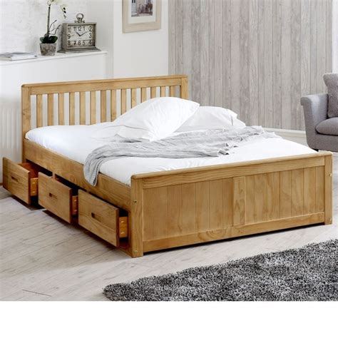 Mission Waxed Pine Wooden Storage Bed Frame - 4ft6 Double