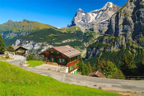 Wooden Houses and High Snowy Mountains, Murren Mountain Resort ...