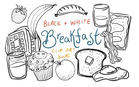 Black and White Breakfast Clip Art Hand Drawn Breakfast Clip - Etsy