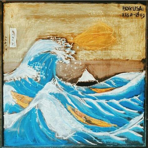 hokusai painting, "The great wave" with chalking method