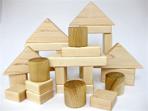 Natural Wooden Building Blocks Set of 26 by GreenBeanToys on Etsy