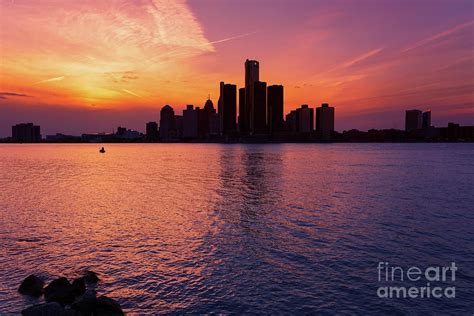 Detroit Skyline Sunset 3 Photograph by Rachel Cohen - Pixels