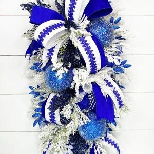 Blue and White Christmas Wreath, Outdoor Christmas Decor, Blue ...