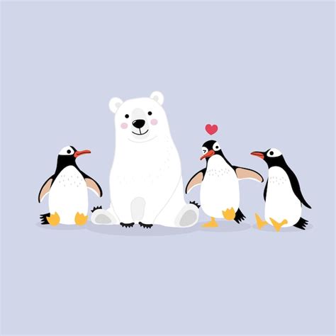 Premium Vector | Cute polar bear and penguins cartoon