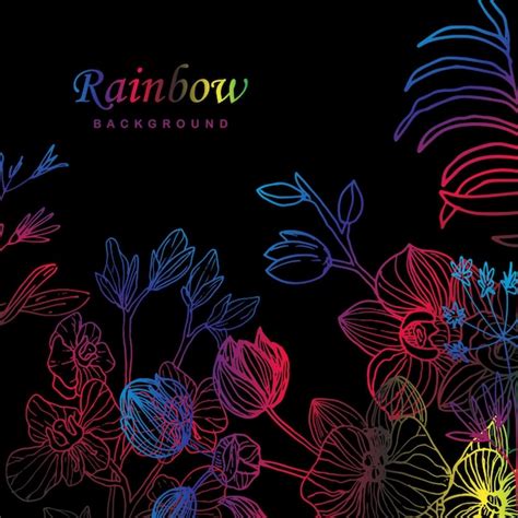 Premium Vector | Floral rainbow line art background