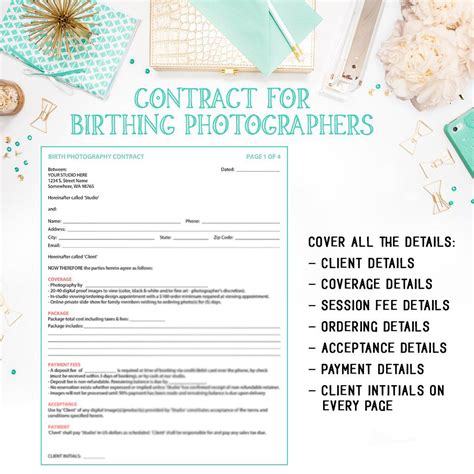 Birth Photography Contract Template for Portrait Photographer Available ...