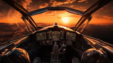 Premium AI Image | Jet fighter cockpit at sunsetmilitary