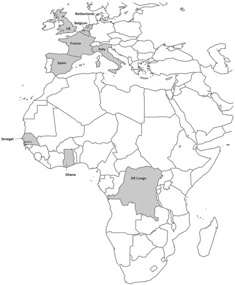 Map of Africa and Europe showing the three African MAFE countries and ...